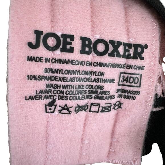 Joe Boxer Pink Black Lace Wide Band Adjustable Strap Padded Push Up Bra Sz 34DD - Picture 4 of 4